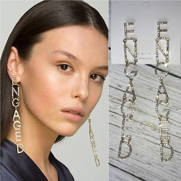 ❤IN STOCK❤5⭐ Rhinestone ENGAGED Dangle Earrings - Picture 6 of 6